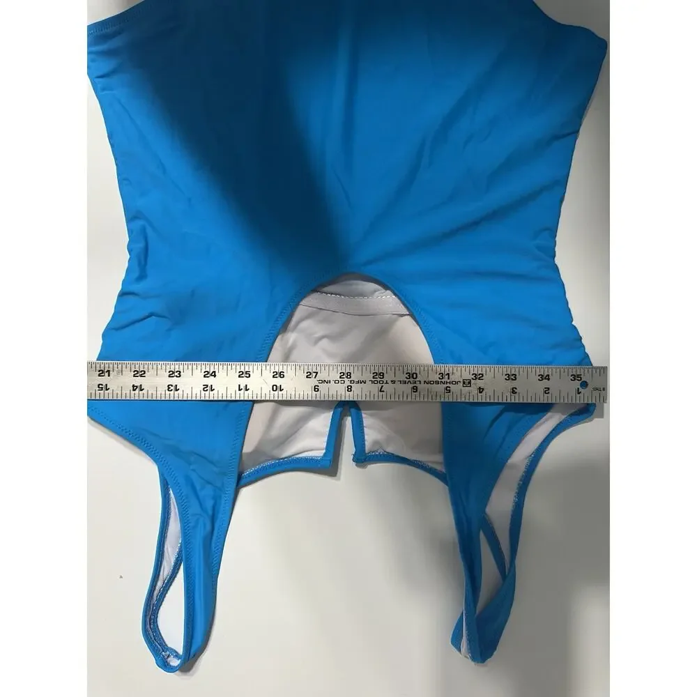 Catalina One Piece Swimsuit Women L Blue Scoop Neck Cutout